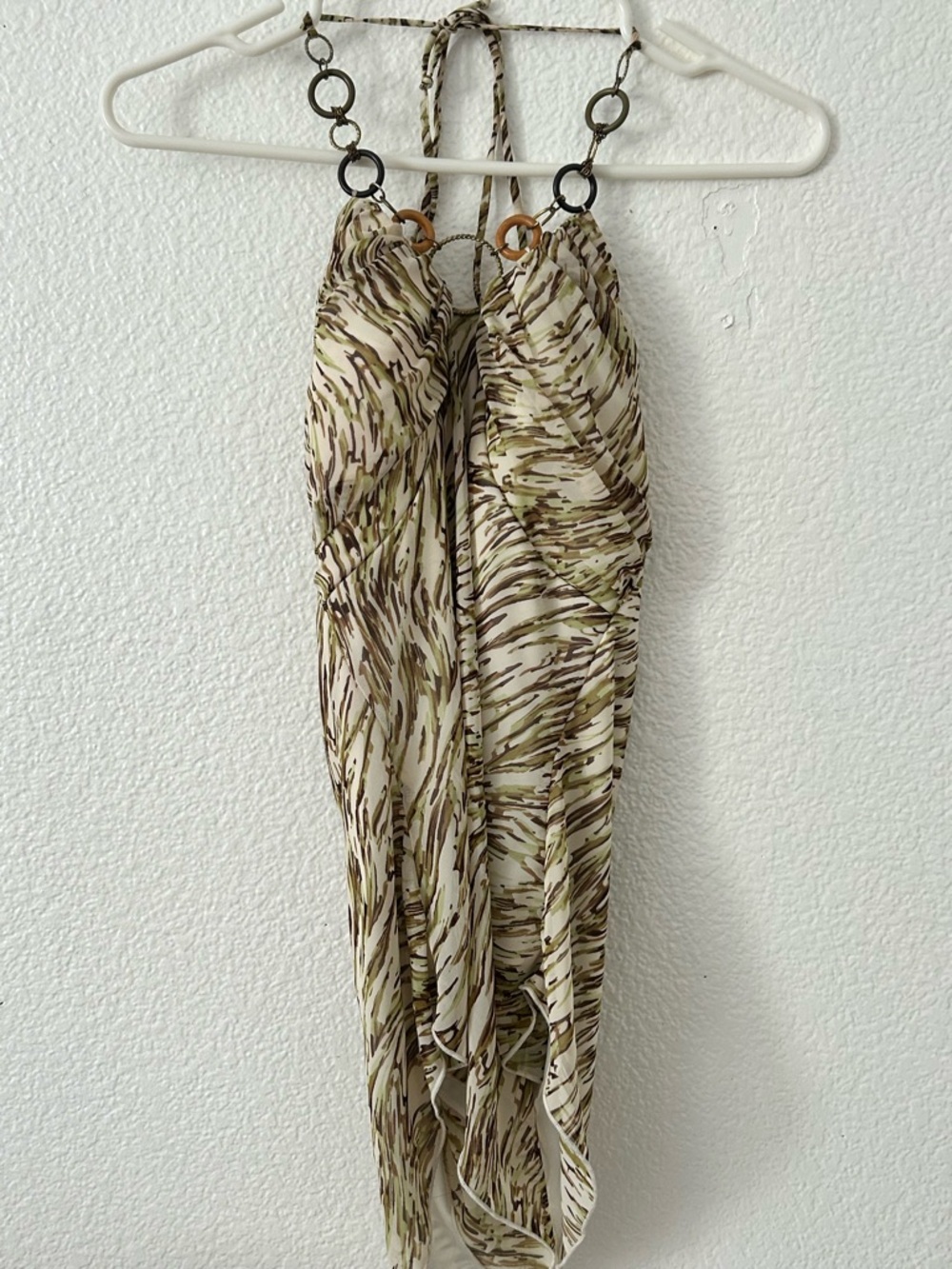 Trixxi Olive, Brown & Cream Halter Maxi Dress
